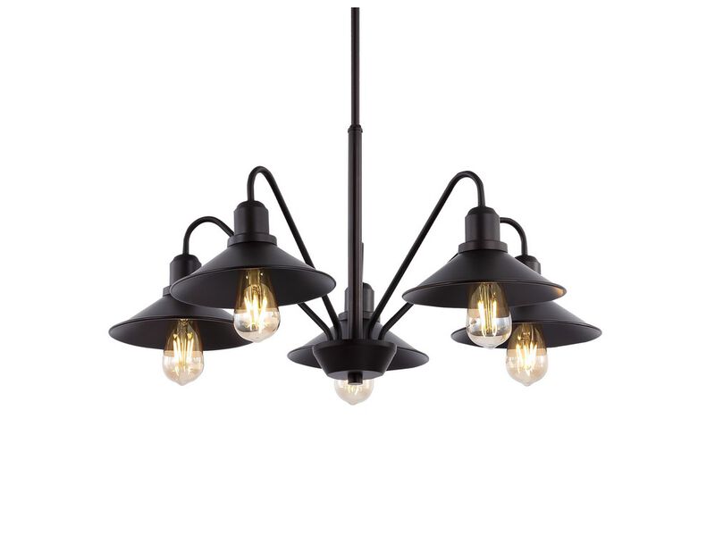 Cole 27" 5-Light Metal Farmhouse Industrial LED Chandelier, Oil Rubbed Bronze