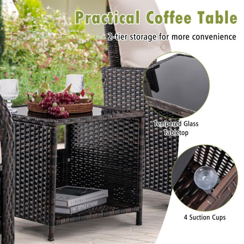 Hivvago 5 Piece Patio Conversation Set Outdoor Rattan Sofa Set with Coffee Table