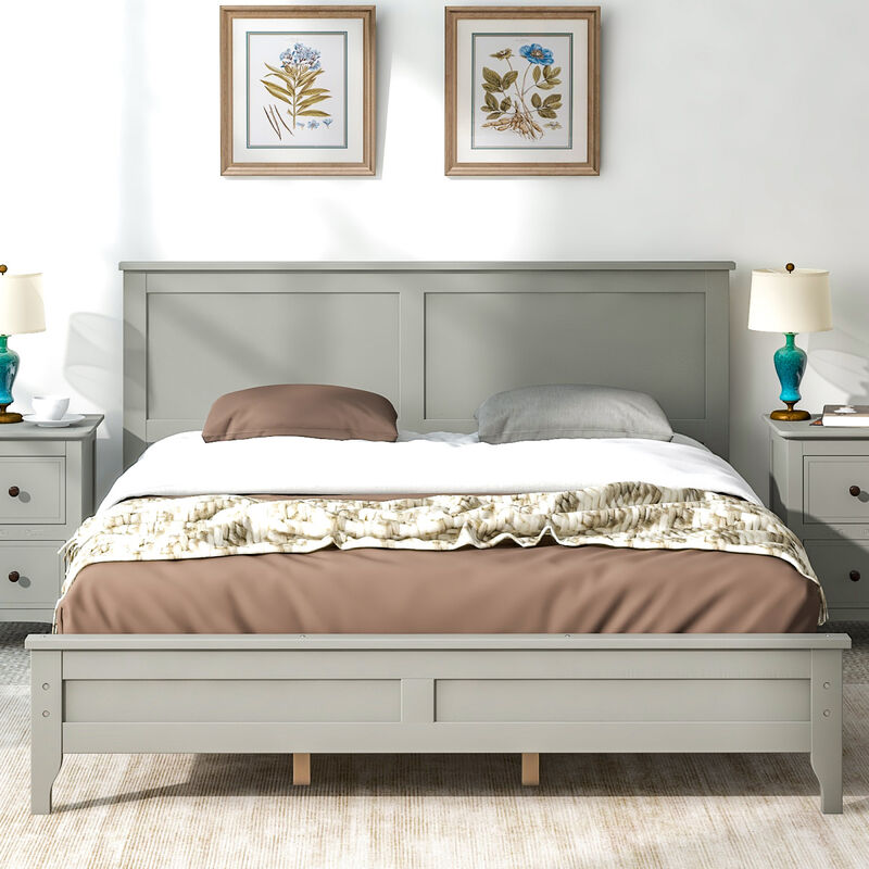 Modern Gray Solid Wood Queen Platform Bed