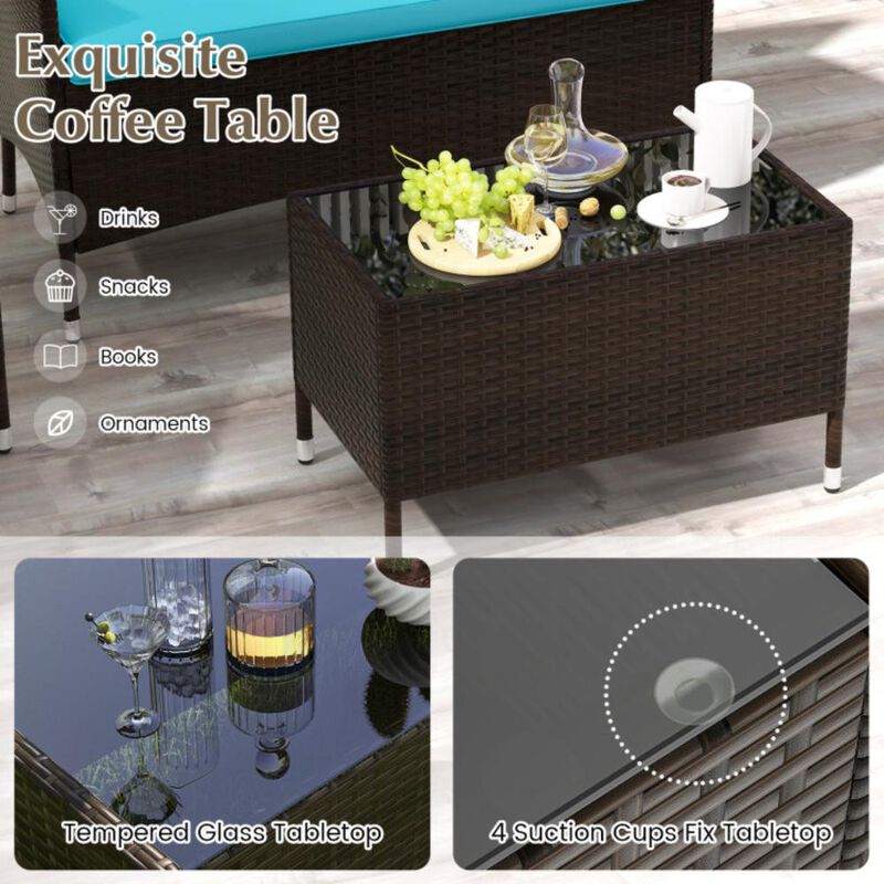 Hivvago 4 Pieces Comfortable Mix Brown Outdoor Rattan Sofa Set with Glass Coffee Table