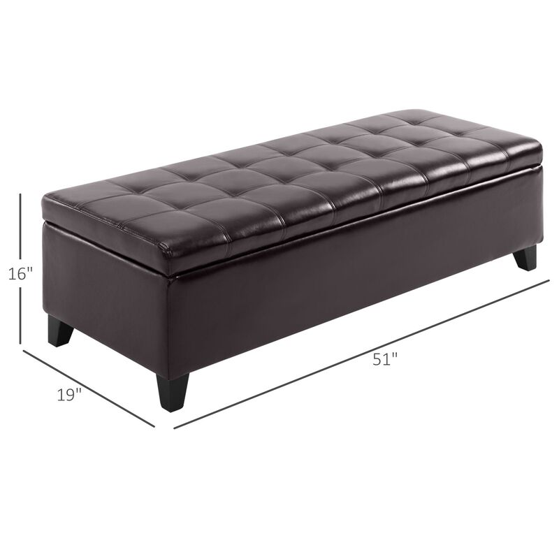 Luxe Dark Storage: 51" Brown Faux Leather Tufted Ottoman Bench