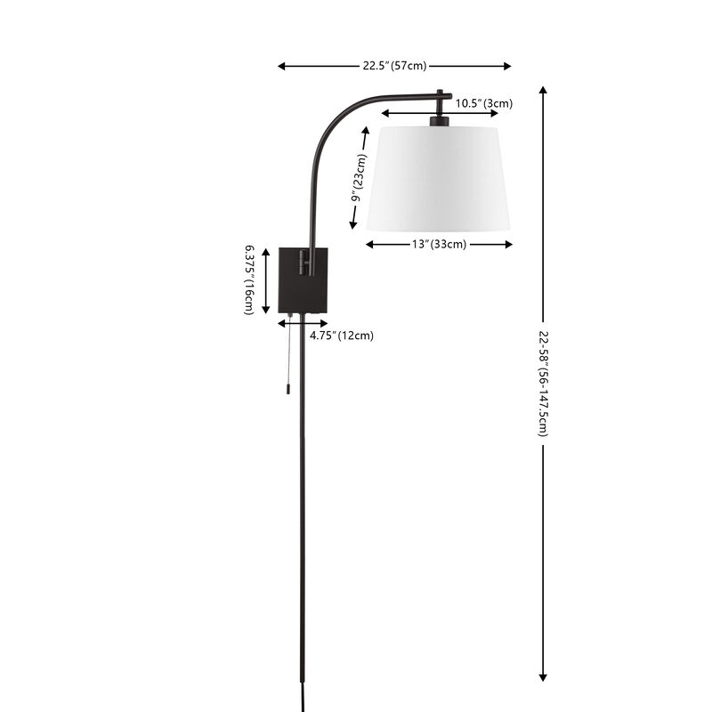 Gosling Mid-Century Modern Plug-In or Hardwired Iron LED Gooseneck Swing Arm Wall Sconce with Pull-Chain and USB Charging Port