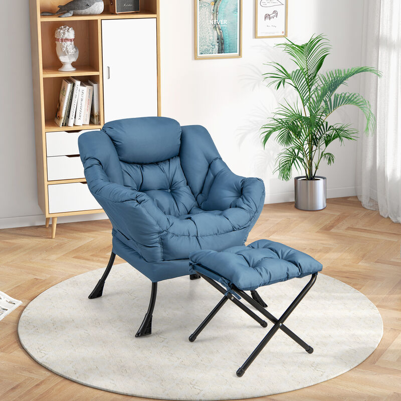 Modern Accent Sofa Chair with Folding Footrest and Side Pocket