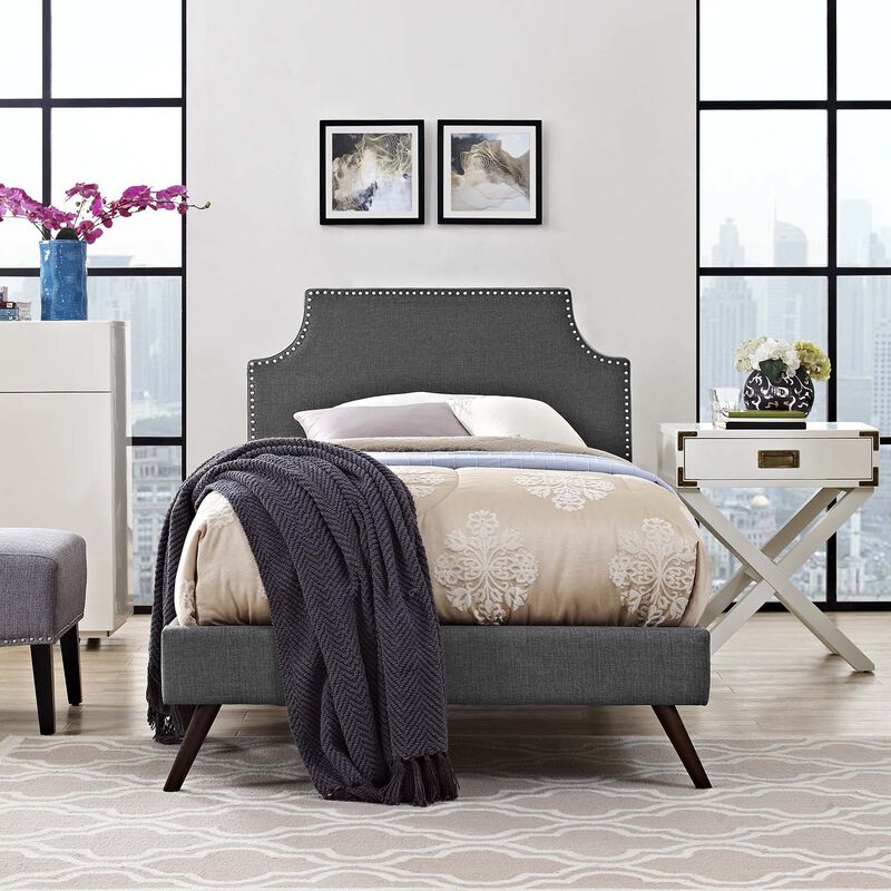 Modway - Corene Twin Fabric Platform Bed with Round Splayed Legs Gray