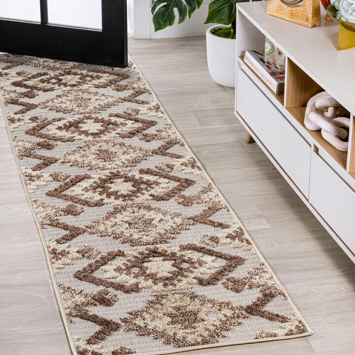 Sumak High-Low Pile Neutral Diamond Kilim Area Rug