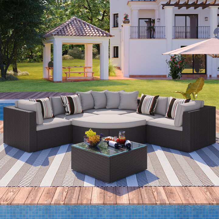 Merax 7-piece Outdoor Wicker Sofa Set with Table