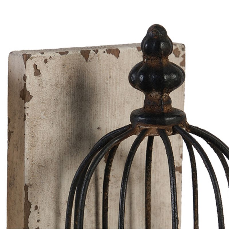 Ari Set of 2 Classic Bookends, Birdcage, Iron and Fir Wood, Black, Brown - Benzara