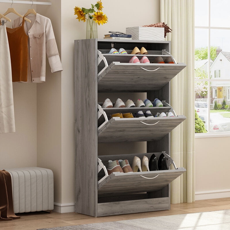 Grey Wooden Shoes Storage Cabinet, with 3 Drawers for Entryway Hallway, 42.3 in. H x 22.4 in. W