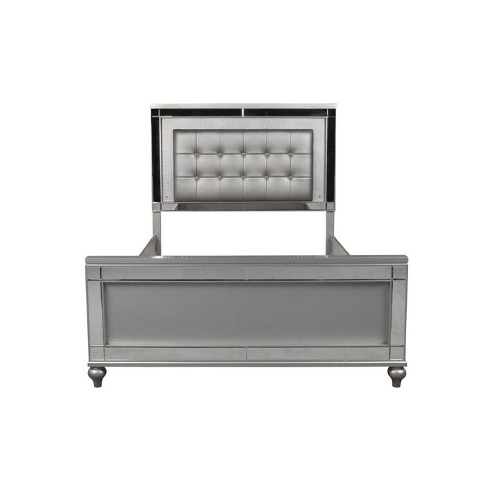 New Classic Furniture Furniture Valentine Solid Wood King Size Lighted Bed in Silver