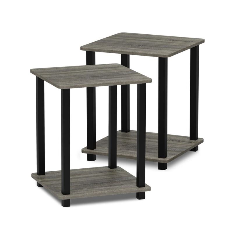 Furinno Simplistic Set of 2 End Table, French Oak Grey/Black