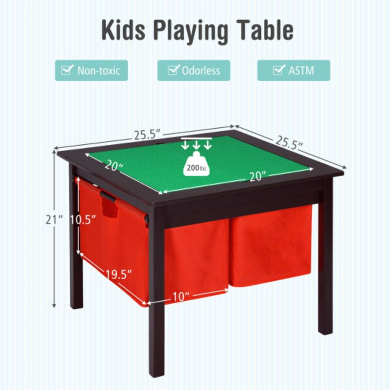 2-in-1 Kids Double-sided Activity Building Block Table with Red Drawers