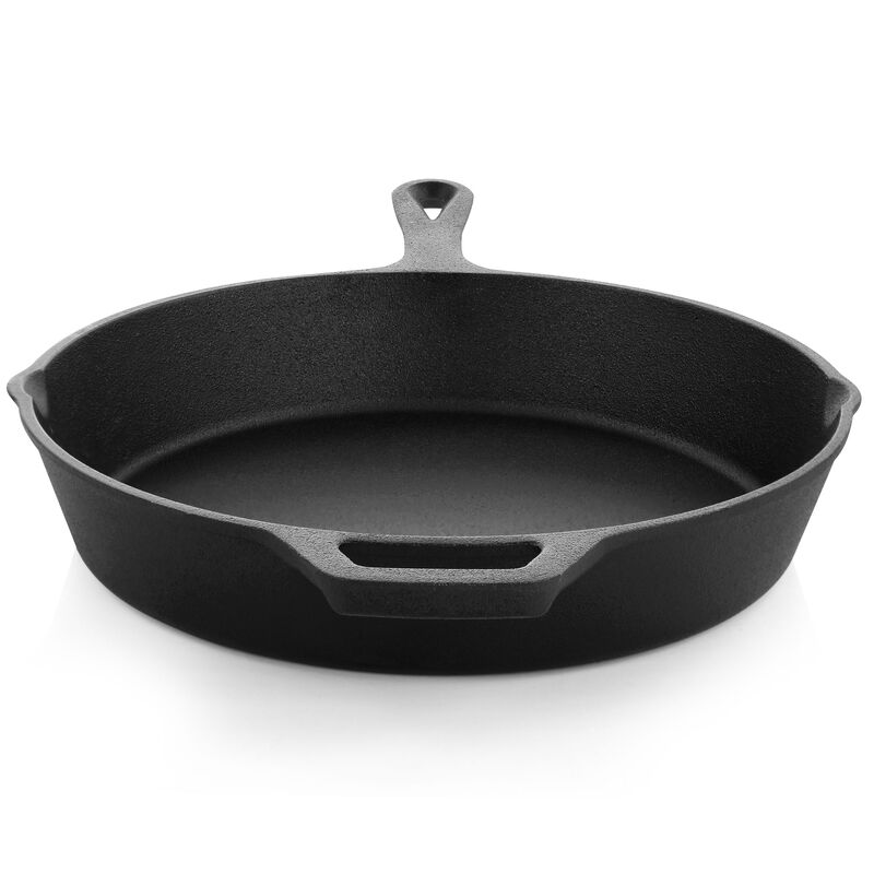 MegaChef 10 Inch Round Preseasoned Cast Iron Frying Pan with Handle in Black