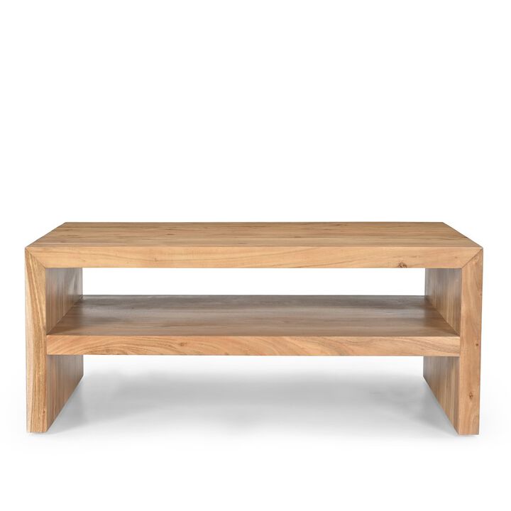Jofran Dev Modern 44 Inch Mitered Angle Solid Wood Coffee Table with Storage Shelf
