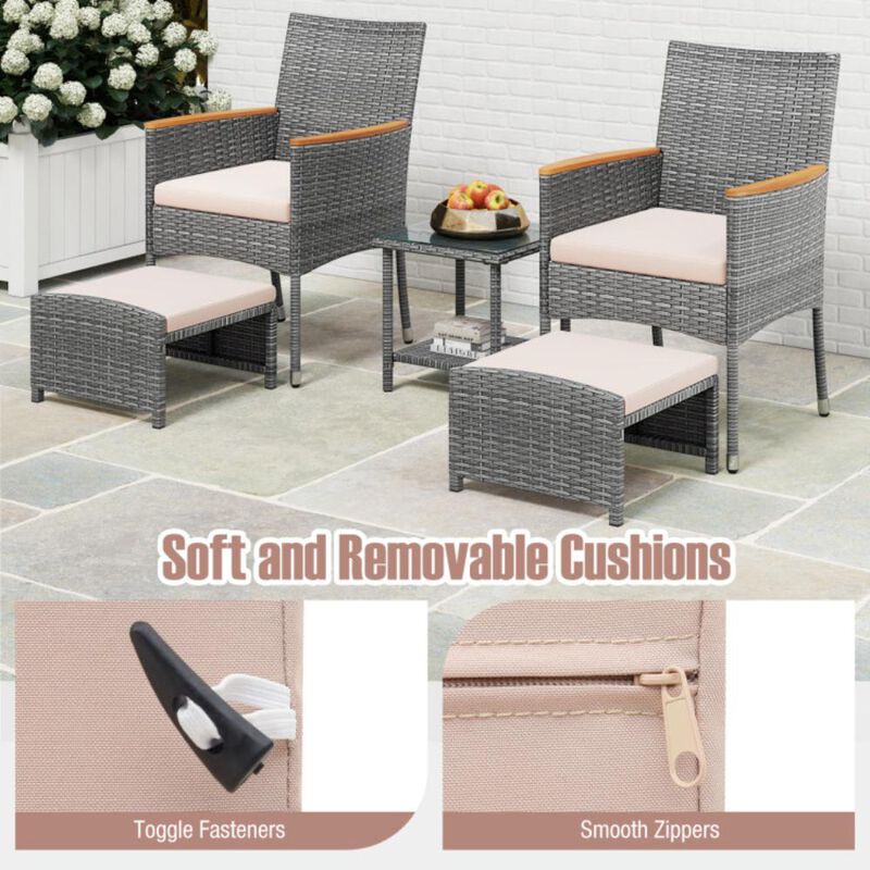 Hivvago 5 Pieces Patio Conversation Set with Soft Cushions and Ottomans