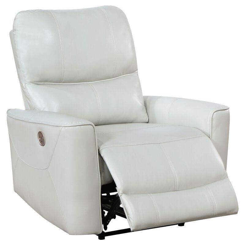 Lima Power Recliner Chair, Ivory Faux Leather, USB Port, Foam Cushions - Benzara