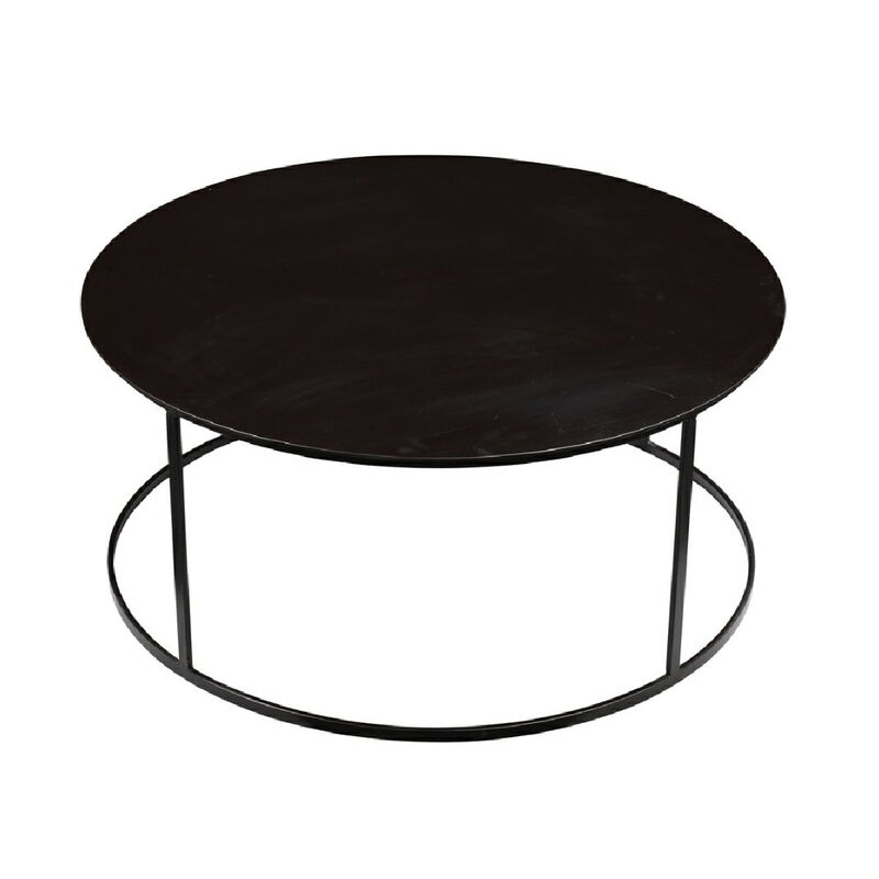 Round Metal Frame Side Table with Tubular Legs, Dark Brown - Benzara