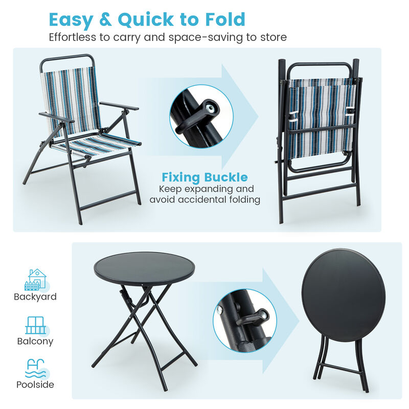 3 Pieces Outdoor Folding Chair Set Portable Folding Chair Set