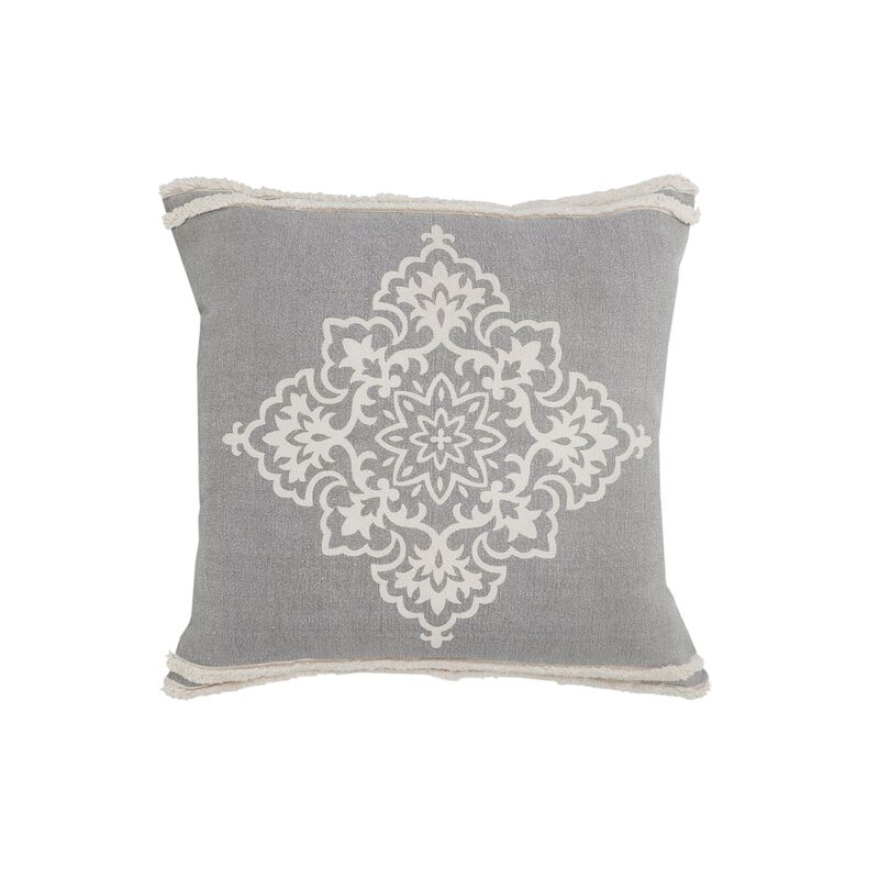 24" Gray and White Floral Medallion Square Throw Pillow