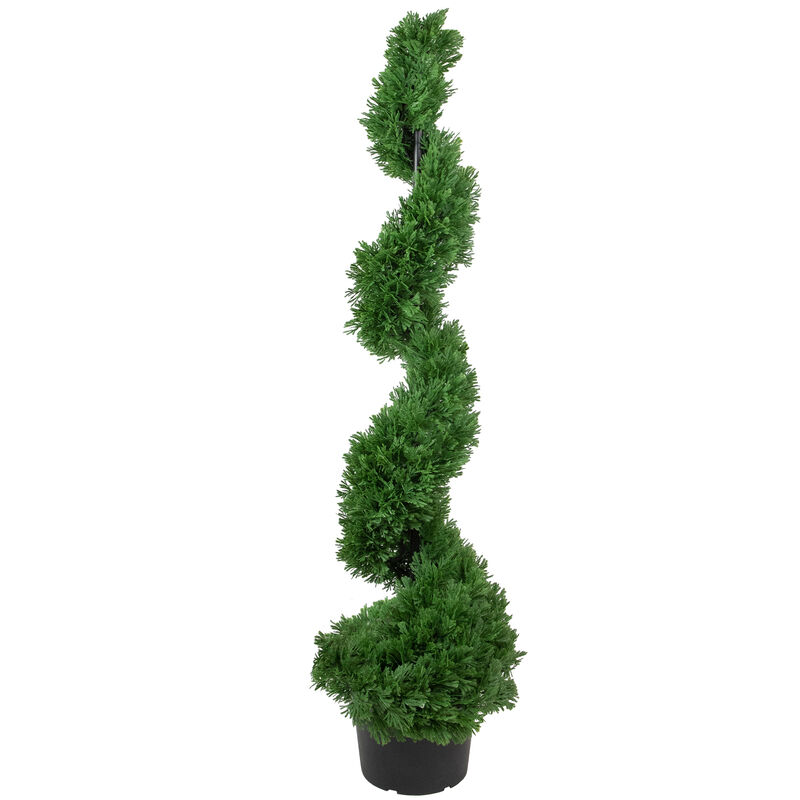 4' Artificial Cedar Spiral Topiary Tree in Black Pot  Unlit