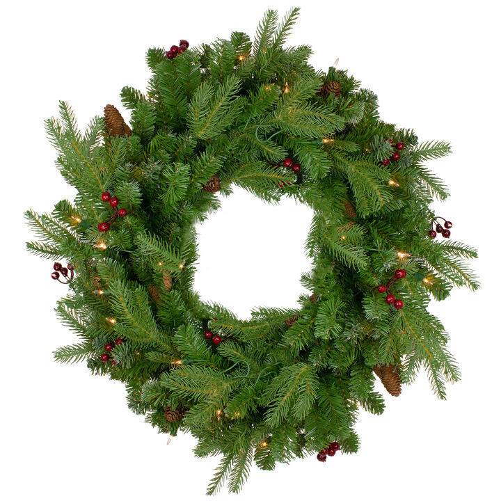 Pre-Lit Mixed Winter Berry Pine Artificial Christmas Wreath - 24-Inch  Clear Lights