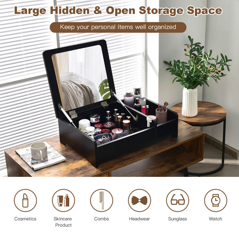 Compact Bay Window Makeup Dressing Table with Flip-Top Mirror