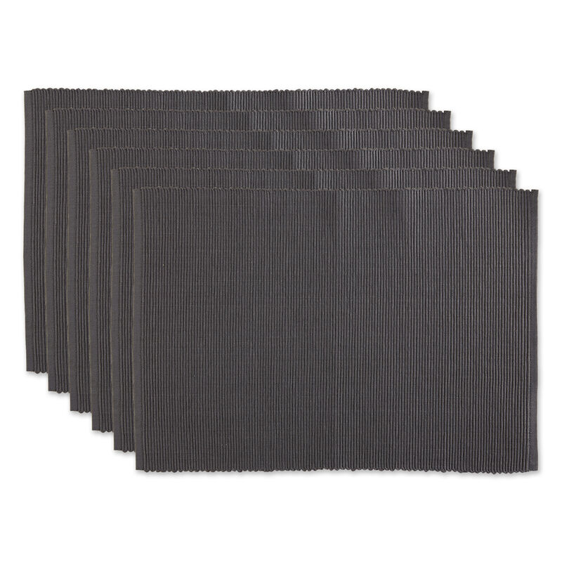 Set of 6 Mineral Gray Ribbed Placemat  19"