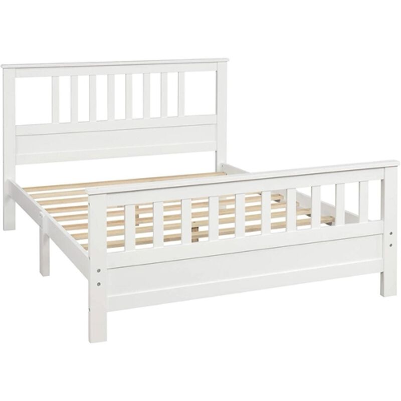 Hivvago White Pine Wood Slatted Platform Headboard Footboard Full Size Bed