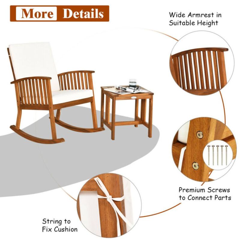 Hivvago 2 Pieces Acacia Wood Patio Rocking Chair Table Set