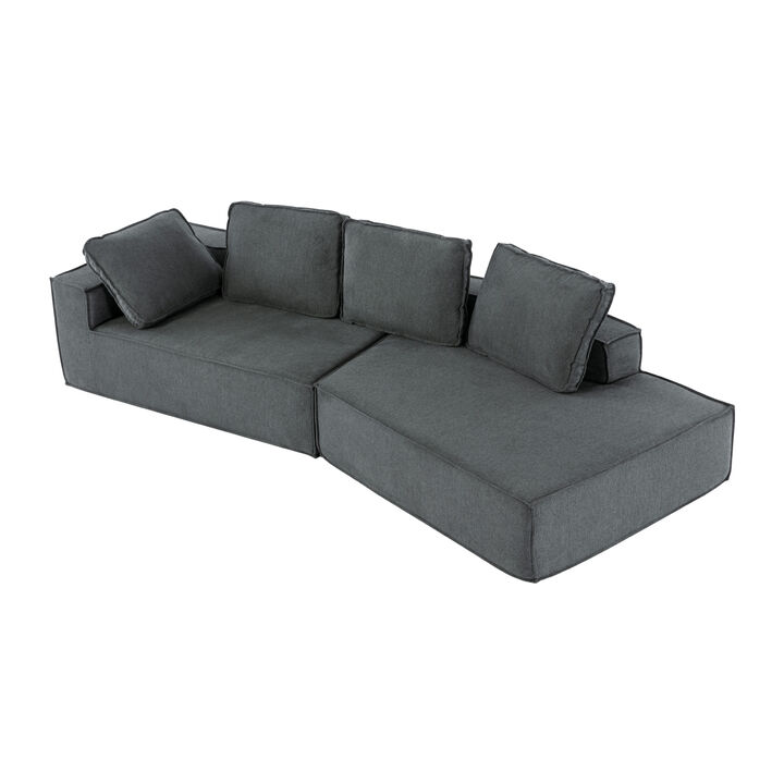 125" Stylish Chaise Lounge Modern Indoor Lounge Sofa Sleeper Sofa with Clean Lines for Living Room, Grey