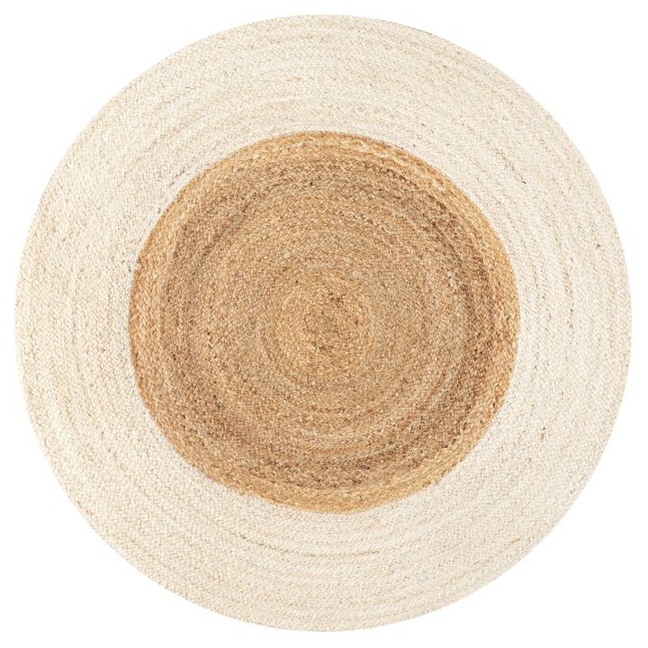 Oceana Two-Tone Boho Jute Circle Cream/Natural Round Area Rug