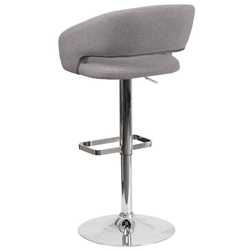 Flash Furniture Erik Comfortable & Stylish Contemporary Barstool with Rounded Mid-Back and Foot Rest, Adjustable Height - Gray Fabric with Chrome Base