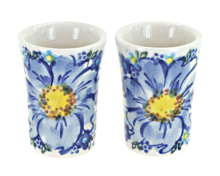 Blue Rose Polish Pottery Sierra 2 PC Shooter/Shot Glass Set