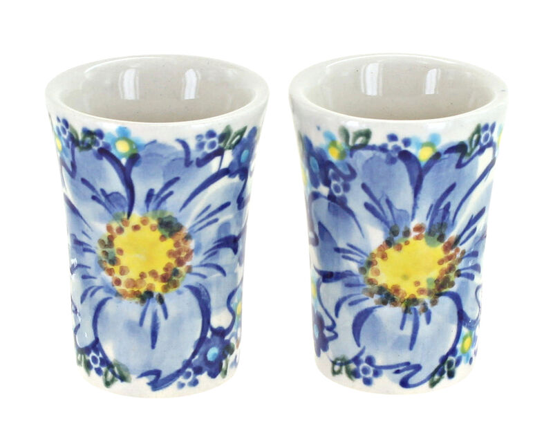 Blue Rose Polish Pottery Misty 2 PC Shooter/Shot Glass Set