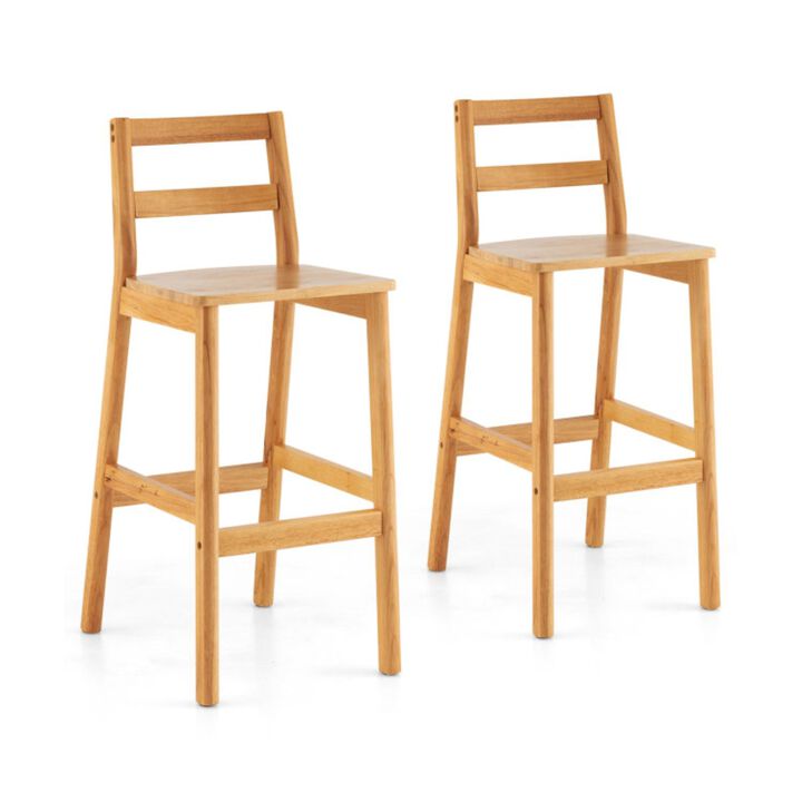 Hivvago Set of 2 28" Rubber Wood Armless Bar Stools with Backrest and Footrest