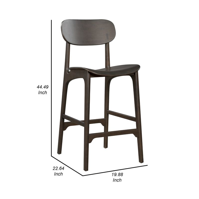 Seln 30 Inch Barstool Chair, Curved Seat, Open Back, Dark Gray Wood - Benzara