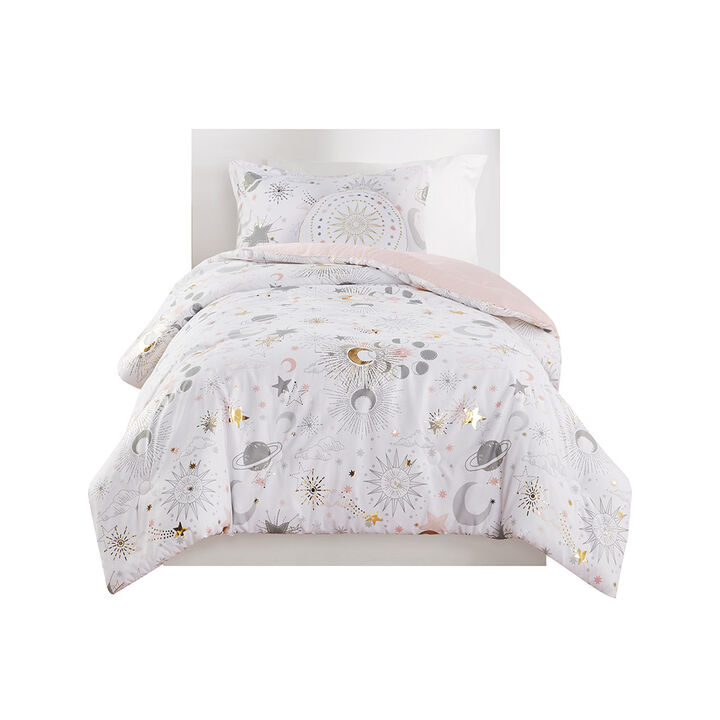 Gracie Mills Dervan Celestial Dreams Starry Sky Metallic Comforter Set with Enchanting Throw Pillow