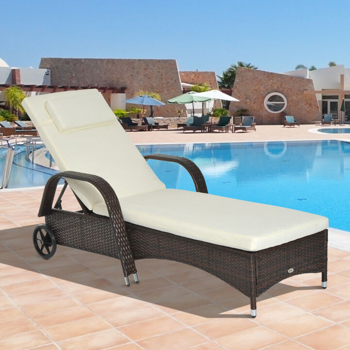 Mixed Brown Wicker Lounger: Adjustable PE Rattan Chaise with Cushion