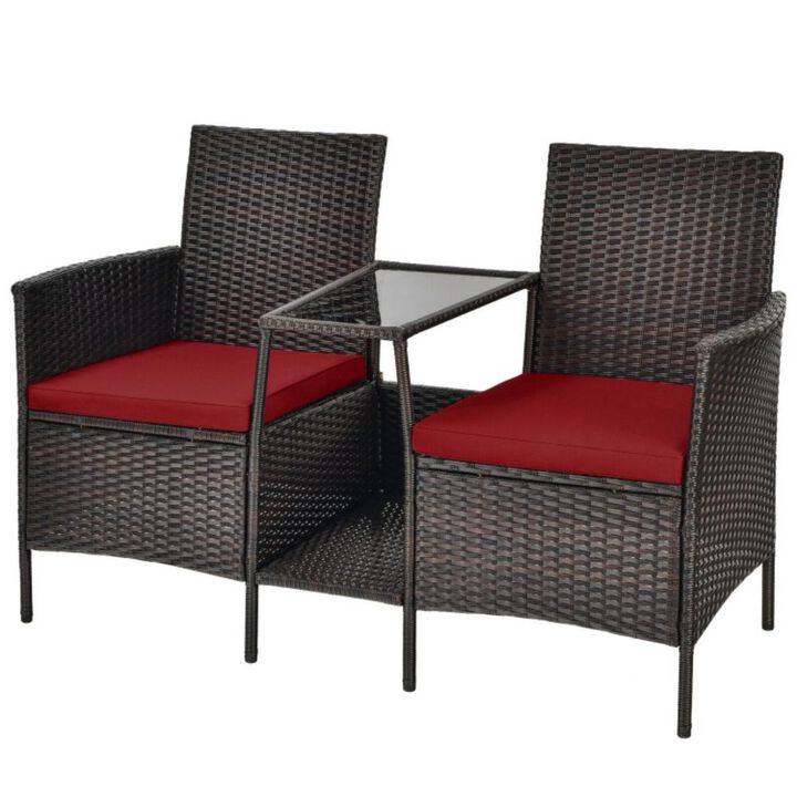 Hivvago Rattan Patio Conversation Set Cushioned with Glass Table