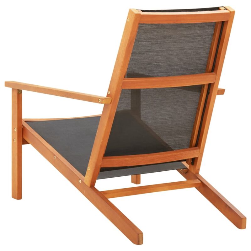 vidaXL Patio Lounge Chair Black Solid Eucalyptus Wood and Textilene