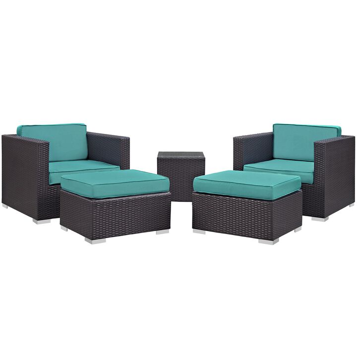 Convene 5 Piece Outdoor Patio Sectional Set - Espresso Turquoise