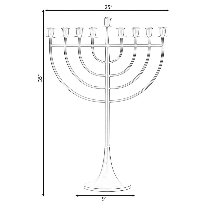 Modern Solid Metal Judaica Hanukkah Menorah 9 Branched Candelabra, Copper Medium