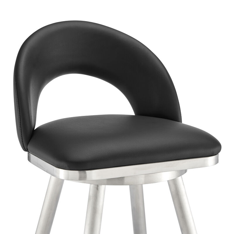 Lottech Swivel Stool in Brushed Stainless Steel with Black Faux Leather