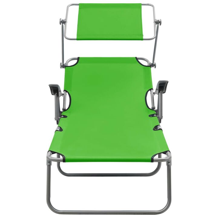 vidaXL Modern Sun Lounger with Adjustable Canopy, Portable Day Bed, Foldable Beach Bed, All-Weather Powder-Coated Steel, Green