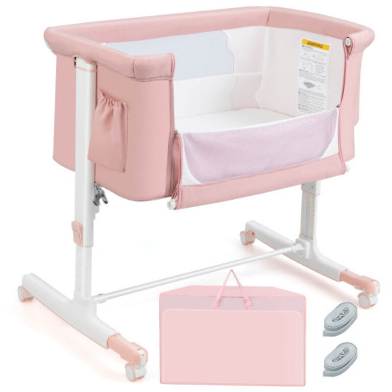 Portable Baby Bedside Bassinet with 5-level Adjustable Heights and Travel Bag