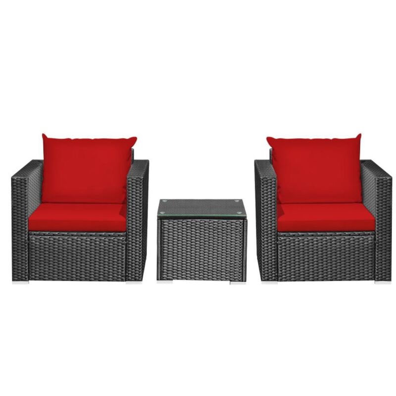 Hivvago 3 Pieces Patio Wicker Conversation Set with Cushion