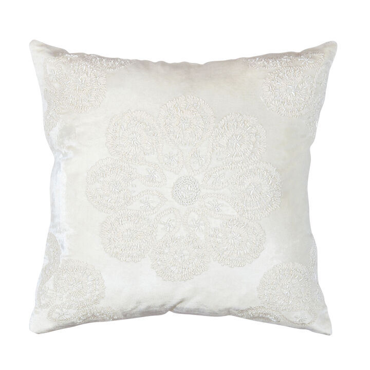 Pasargad Home Naples Embroidered Pillow, Ivory/Silver