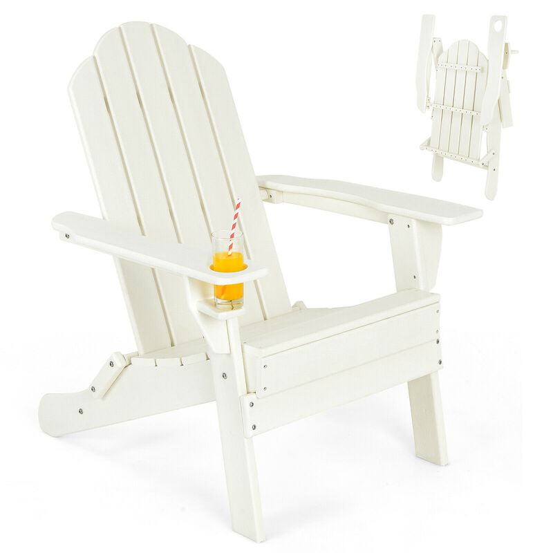 Foldable Weather Resistant Patio Chair with Built-in Cup Holder