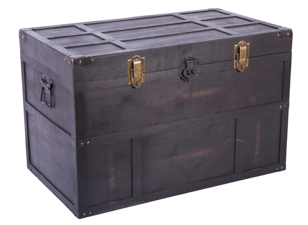 Antique Style Large Dark Wooden Storage Trunk with Lockable Latch