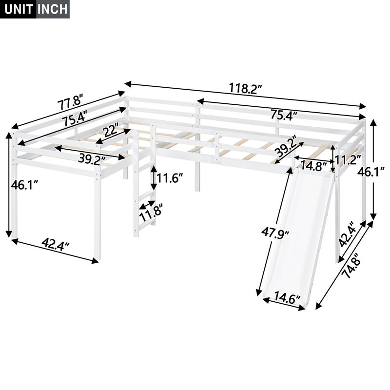 Merax L-Shaped Loft Bed with Ladder and Slide