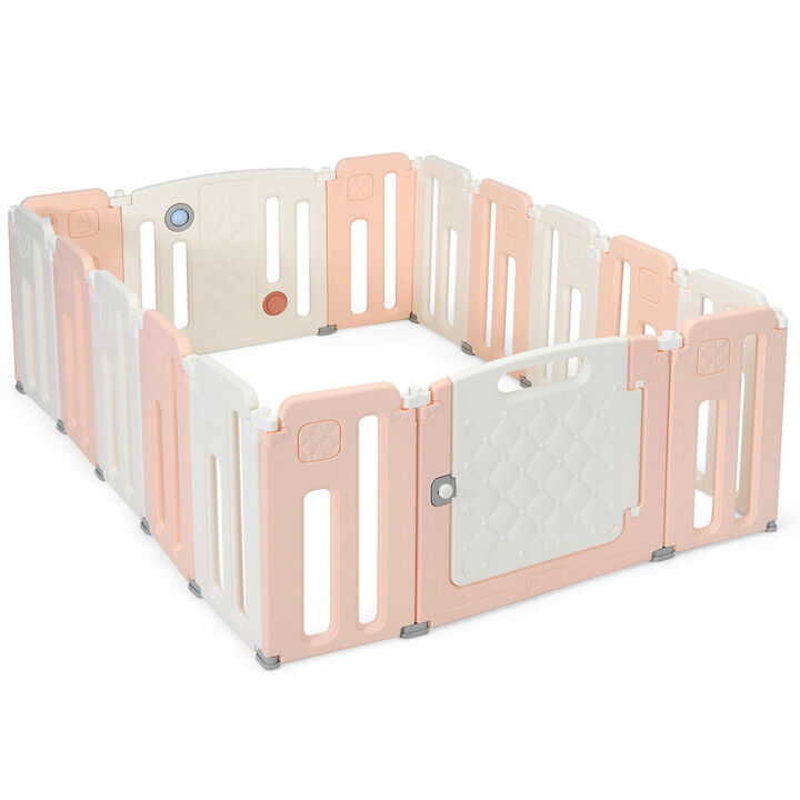 16 Panels Baby Safety Playpen with Drawing Board - Pink